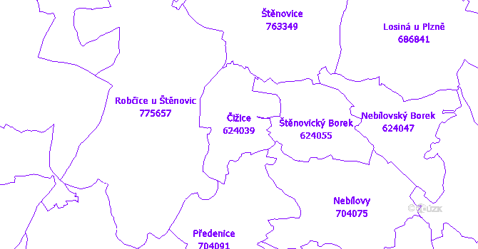Katastrální mapa Čižice - přehledová mapa katastrálního území