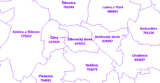 Katastrální mapa Štěnovický Borek - přehledová mapa katastrálního území
