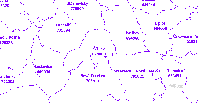 Katastrální mapa Čížkov - přehledová mapa katastrálního území