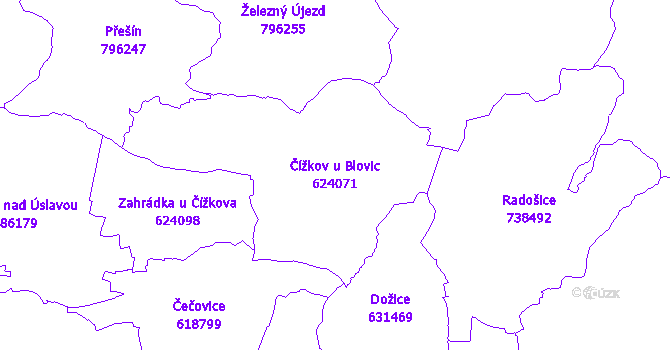 Katastrální mapa Čížkov u Blovic - přehledová mapa katastrálního území