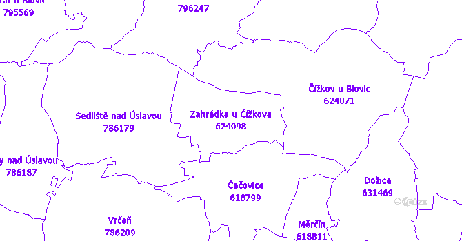 Katastrální mapa Zahrádka u Čížkova - přehledová mapa katastrálního území