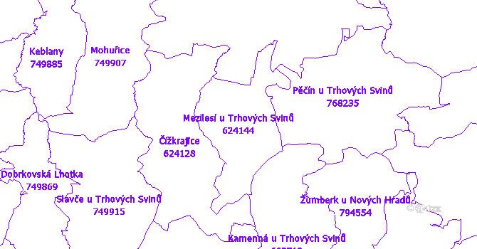 Katastrální mapa Mezilesí u Trhových Svinů - přehledová mapa katastrálního území