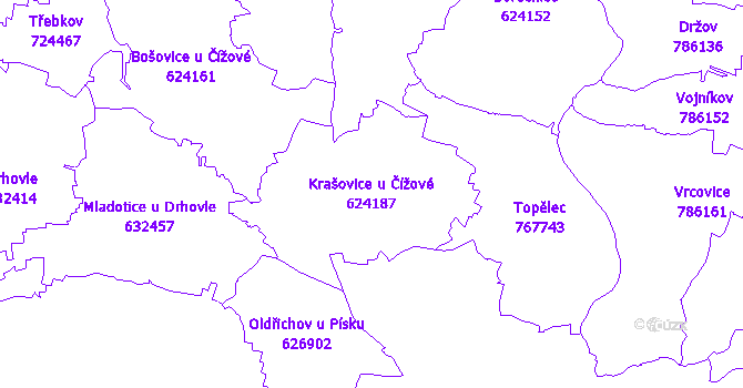 Katastrální mapa Krašovice u Čížové - přehledová mapa katastrálního území
