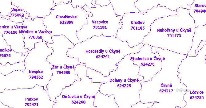 Katastrální mapa Horosedly u Čkyně - přehledová mapa katastrálního území