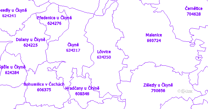 Katastrální mapa Lčovice - přehledová mapa katastrálního území