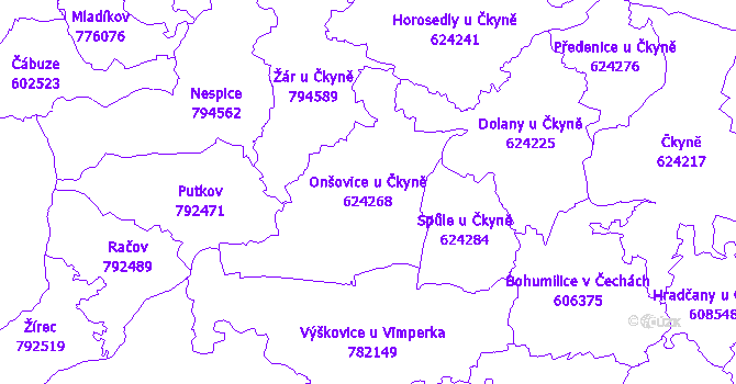 Katastrální mapa Onšovice u Čkyně - přehledová mapa katastrálního území