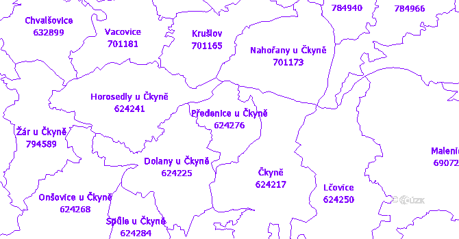 Katastrální mapa Předenice u Čkyně - přehledová mapa katastrálního území