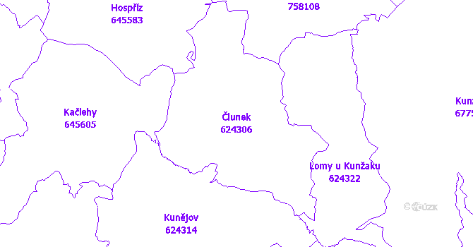 Katastrální mapa Člunek - přehledová mapa katastrálního území