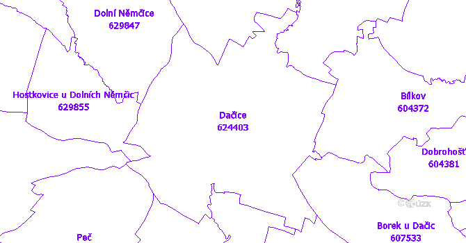 Katastrální mapa Dačice - přehledová mapa katastrálního území