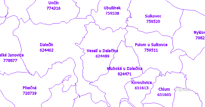 Katastrální mapa Veselí u Dalečína - přehledová mapa katastrálního území