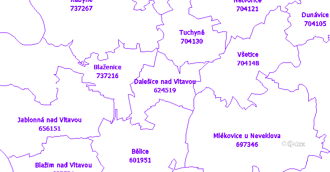 Katastrální mapa Dalešice nad Vltavou - přehledová mapa katastrálního území