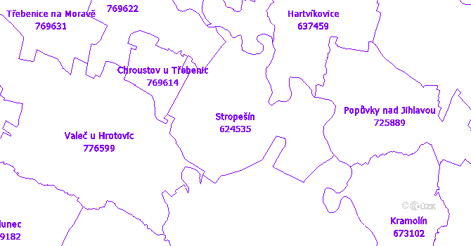 Katastrální mapa Stropešín - přehledová mapa katastrálního území