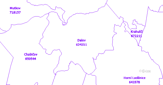 Katastrální mapa Dalov - přehledová mapa katastrálního území