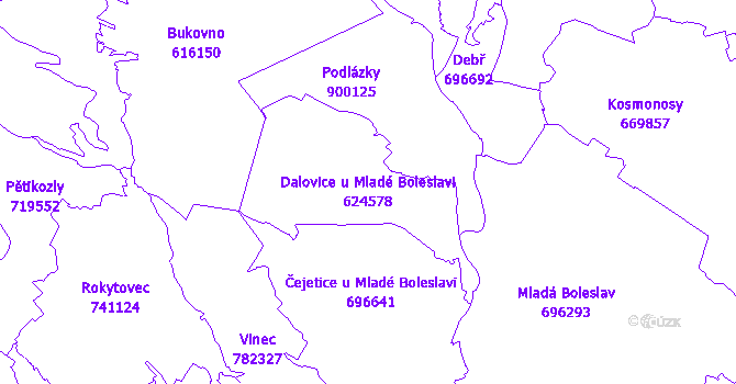 Katastrální mapa Dalovice u Mladé Boleslavi - přehledová mapa katastrálního území