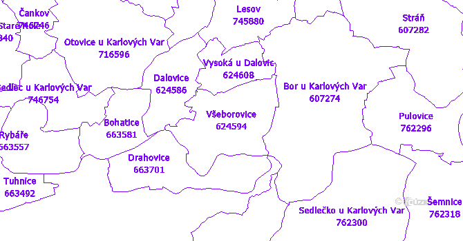 Katastrální mapa Všeborovice - přehledová mapa katastrálního území