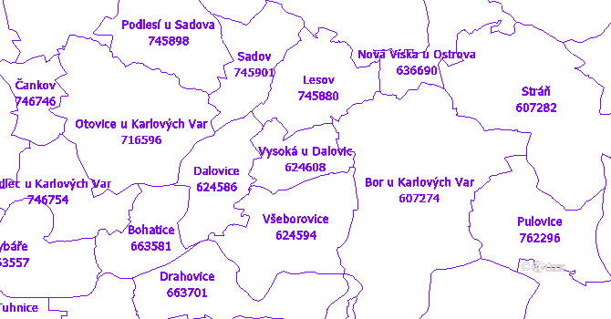 Katastrální mapa Vysoká u Dalovic - přehledová mapa katastrálního území