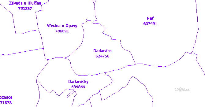 Katastrální mapa Darkovice - přehledová mapa katastrálního území