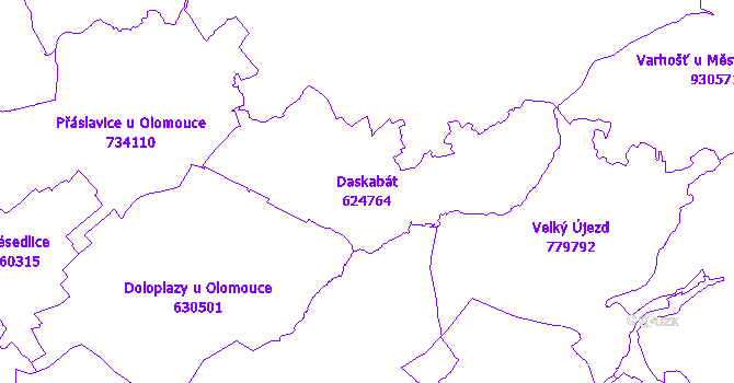 Katastrální mapa Daskabát - přehledová mapa katastrálního území