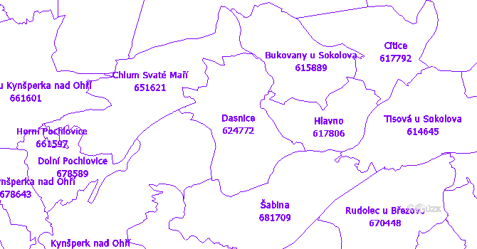 Katastrální mapa Dasnice - přehledová mapa katastrálního území