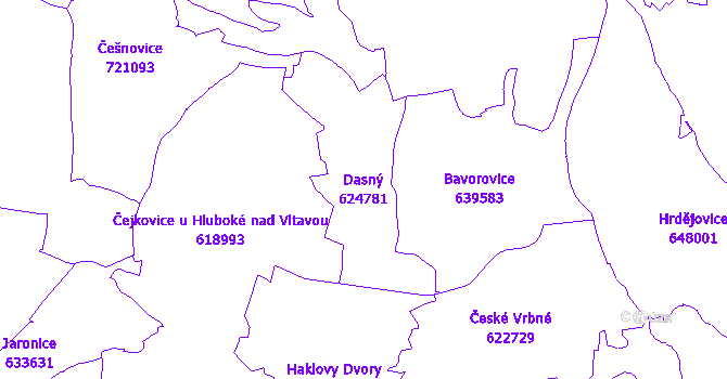 Katastrální mapa Dasný - přehledová mapa katastrálního území