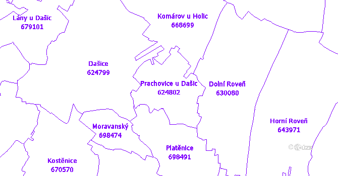 Katastrální mapa Prachovice u Dašic - přehledová mapa katastrálního území