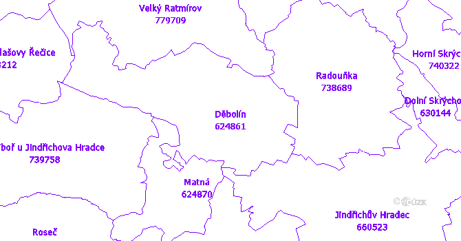 Katastrální mapa Děbolín - přehledová mapa katastrálního území
