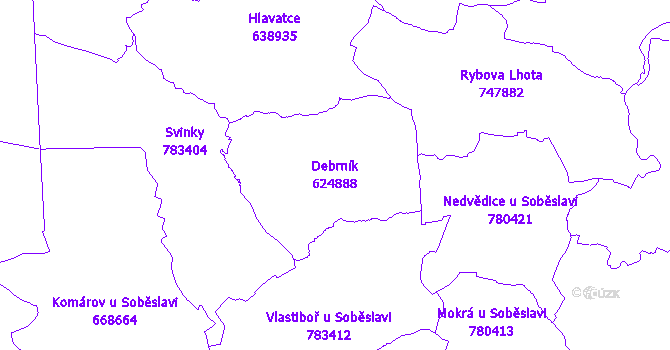 Katastrální mapa Debrník - přehledová mapa katastrálního území