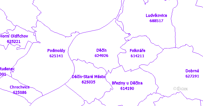 Katastrální mapa Děčín - přehledová mapa katastrálního území