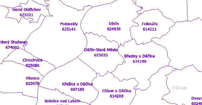 Katastrální mapa Děčín-Staré Město - přehledová mapa katastrálního území