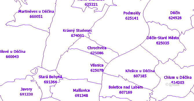 Katastrální mapa Chrochvice - přehledová mapa katastrálního území