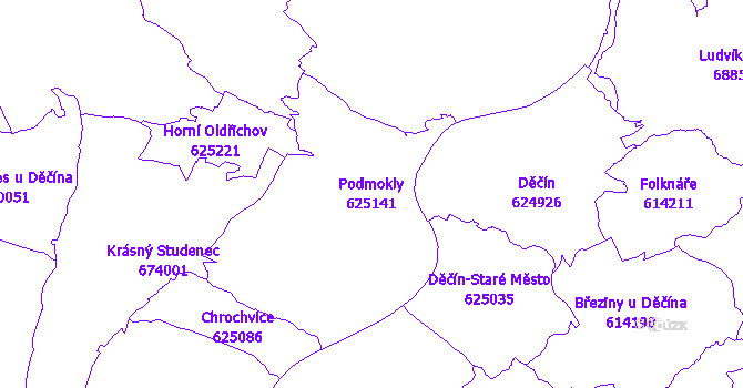 Katastrální mapa Podmokly - přehledová mapa katastrálního území