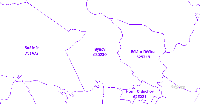 Katastrální mapa Bynov - přehledová mapa katastrálního území