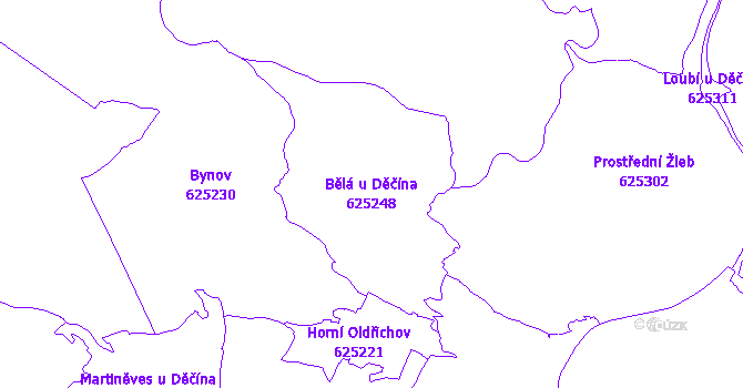 Katastrální mapa Bělá u Děčína - přehledová mapa katastrálního území