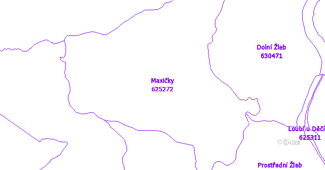 Katastrální mapa Maxičky - přehledová mapa katastrálního území