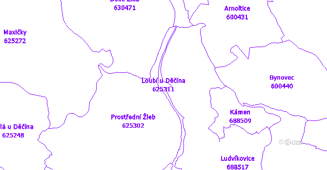 Katastrální mapa Loubí u Děčína - přehledová mapa katastrálního území