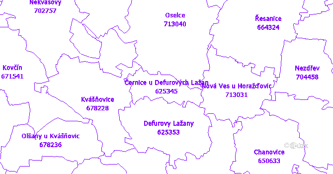 Katastrální mapa Černice u Defurových Lažan - přehledová mapa katastrálního území