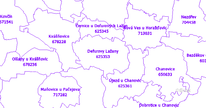 Katastrální mapa Defurovy Lažany - přehledová mapa katastrálního území