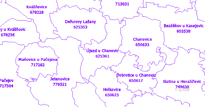 Katastrální mapa Újezd u Chanovic