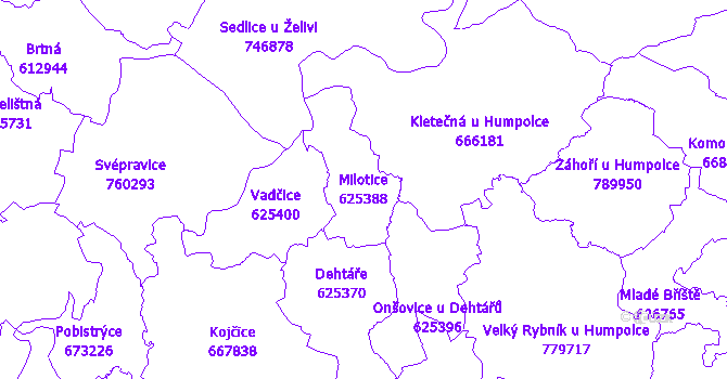 Katastrální mapa Milotice - přehledová mapa katastrálního území