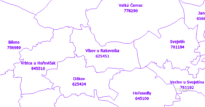 Katastrální mapa Vlkov u Rakovníka - přehledová mapa katastrálního území