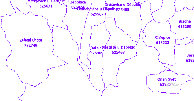 Katastrální mapa Datelov - přehledová mapa katastrálního území