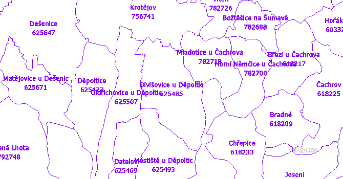 Katastrální mapa Divišovice u Děpoltic