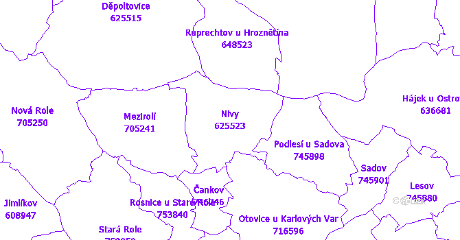 Katastrální mapa Nivy - přehledová mapa katastrálního území