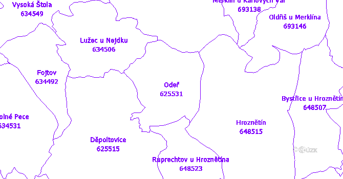 Katastrální mapa Odeř - přehledová mapa katastrálního území