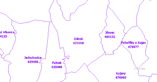 Katastrální mapa Děrné - přehledová mapa katastrálního území