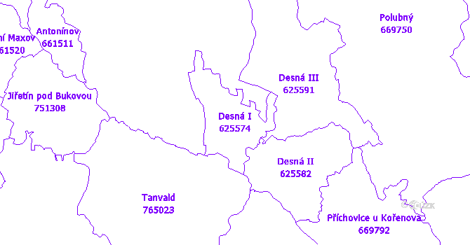 Katastrální mapa Desná I - přehledová mapa katastrálního území