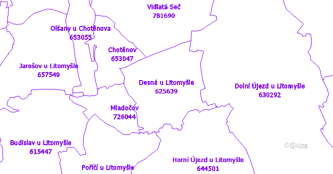 Katastrální mapa Desná u Litomyšle - přehledová mapa katastrálního území