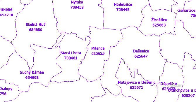 Katastrální mapa Milence