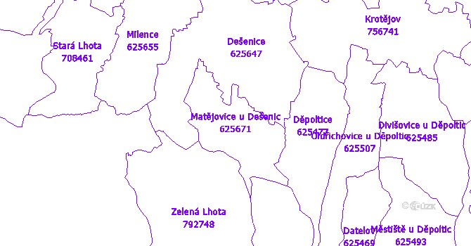 Katastrální mapa Matějovice u Dešenic - přehledová mapa katastrálního území
