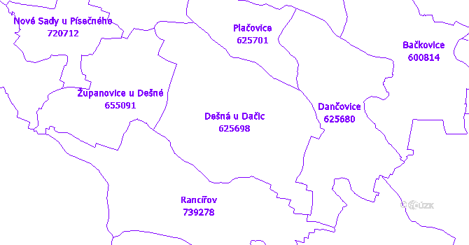 Katastrální mapa Dešná u Dačic - přehledová mapa katastrálního území